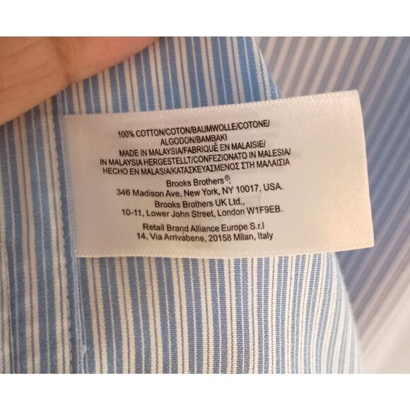 Brooks Brothers Blue Stripe Button Down Shirt 17.5-35 Long Sleeve Cotton - Picture 2 of 5